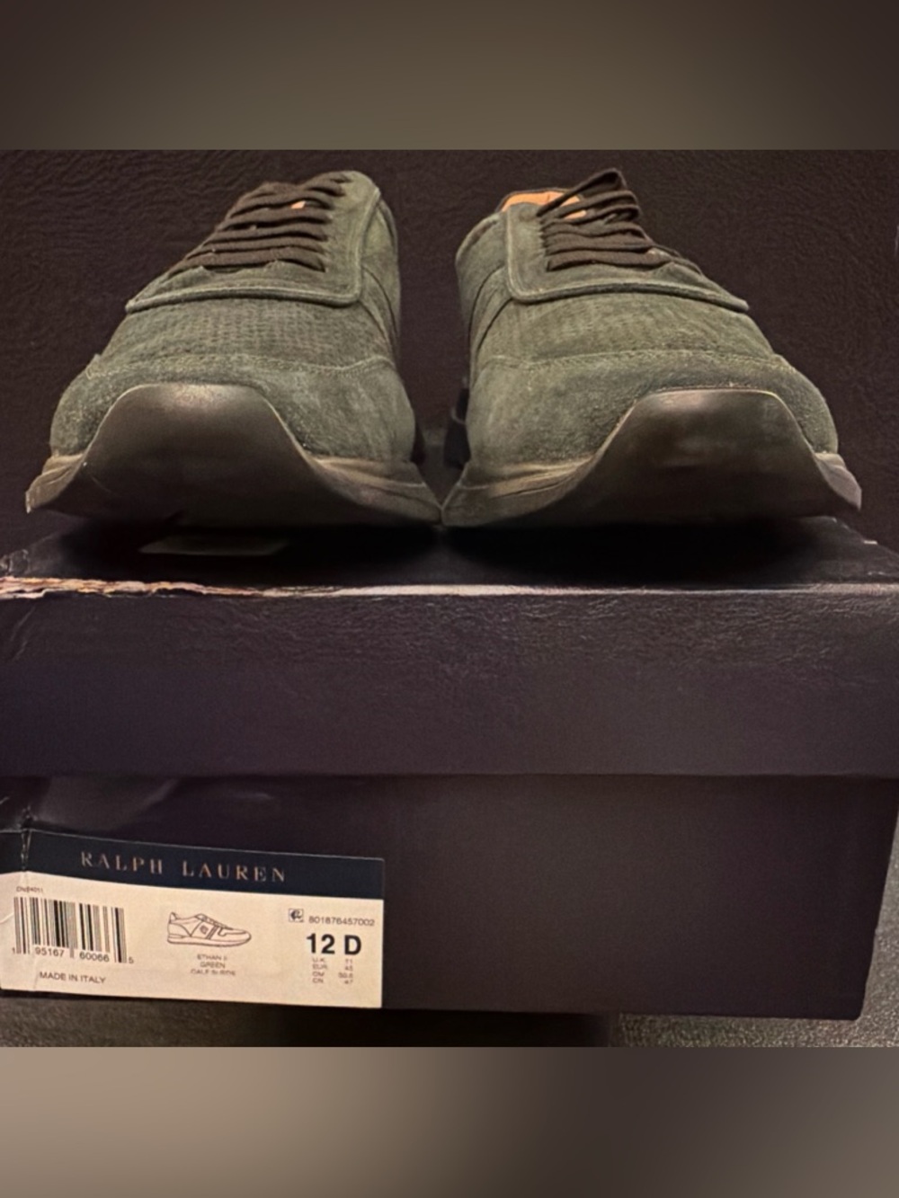 Ralph Lauren Purple Label Ethan II‎ Green Calf Suede Sneakers Mens 12 D Italy